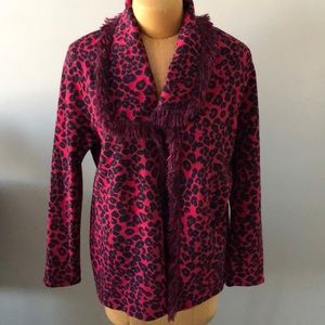 Chico’s Red & Black Animal Print Cardigan Sweater